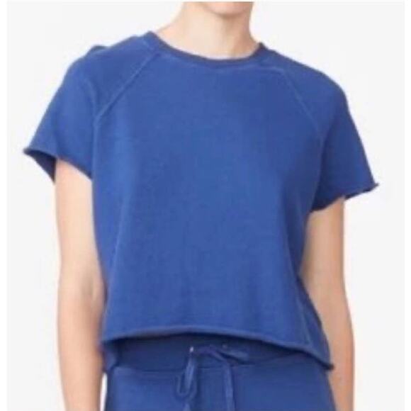 Monrow Cut-Off Raglan Navy Short Sleeve Top - S - Picture 1 of 6